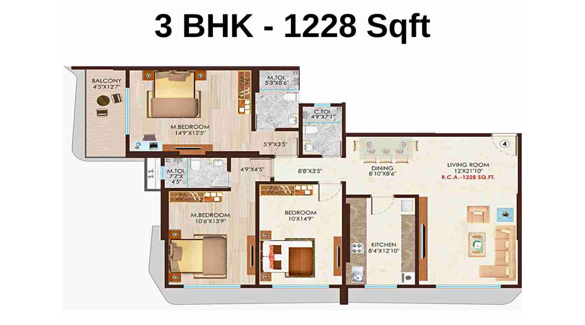Nicco-Residency-Floor-Plan-3-BHK-1228-Sqft