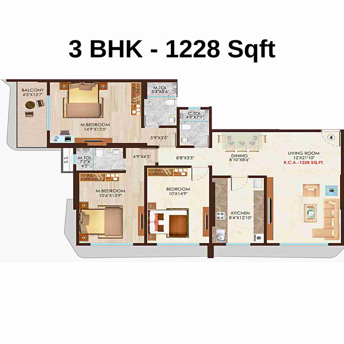 Nicco-Residency-Floor-Plan-3-BHK-1228-Sqft